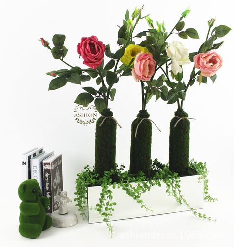 艾尚花艺 4色手感创意玫瑰艺术插花 厂家直销仿真花 家居饰品布置
